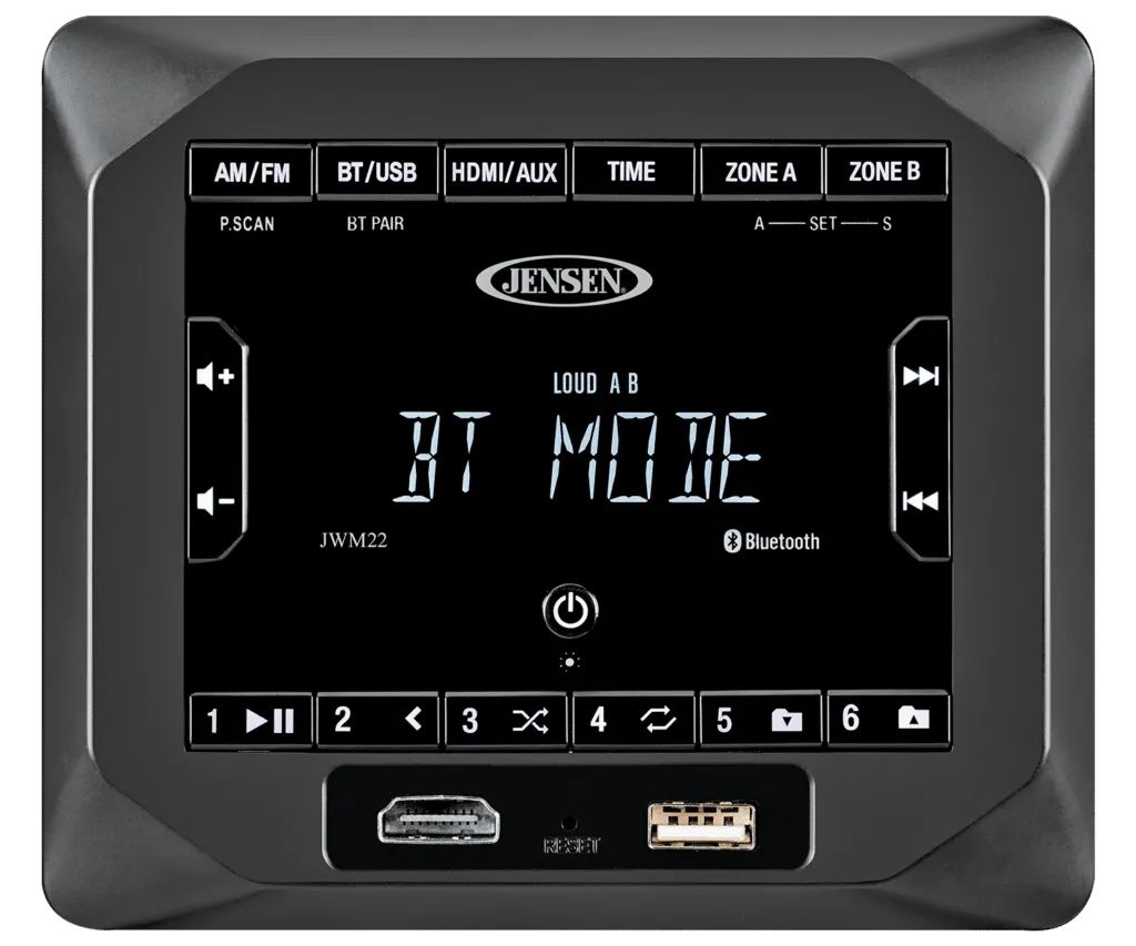 Jensen JWM22 AM / FM / Bluetooth / USB / HDMI / AUX Cube Stereo Wall Mount