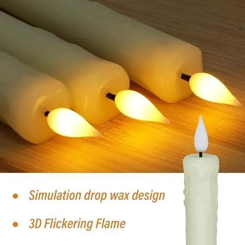 JHEPCOIN 3D Wick, Dripless Real Wax LED Candles with Flameless Taper Candles with Remote and Timer, Flickering Candlesticks Battery Operated, Electric Candles for Home, Wedding, Party, Décor (6Pcs)