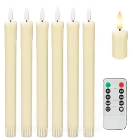 JHEPCOIN 3D Wick, Dripless Real Wax LED Candles with Flameless Taper Candles with Remote and Timer, Flickering Candlesticks Battery Operated, Electric Candles for Home, Wedding, Party, Décor (6Pcs)