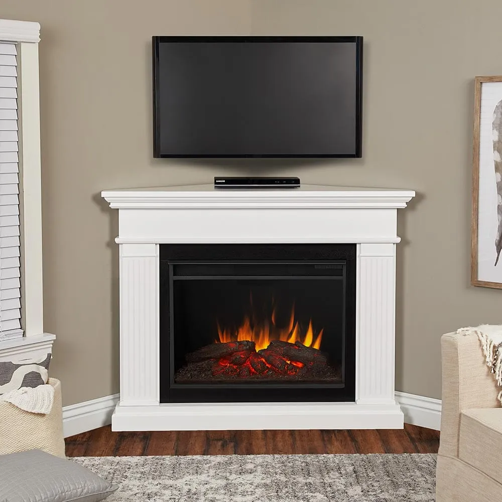 Kennedy Grand Corner Electric Fireplace Mantel Package in White