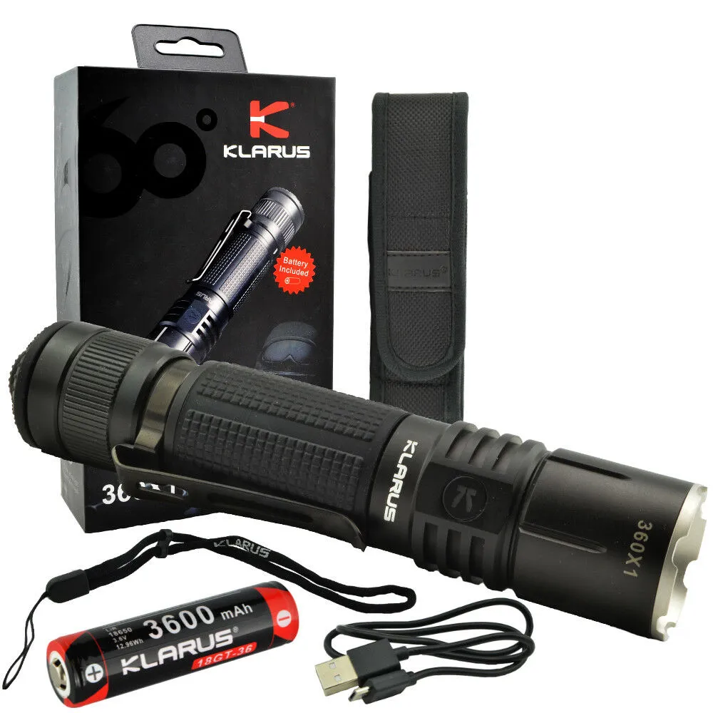 Klarus 360X1 1800 Lumens Tactical Rechargeable Flashlight 360 Degree Dual Switch