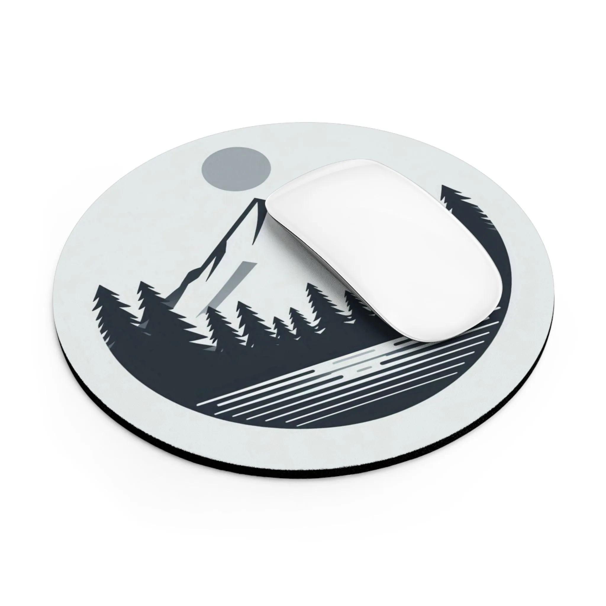 Lake, forest, mountain and moon in a minimal design Mouse Pad