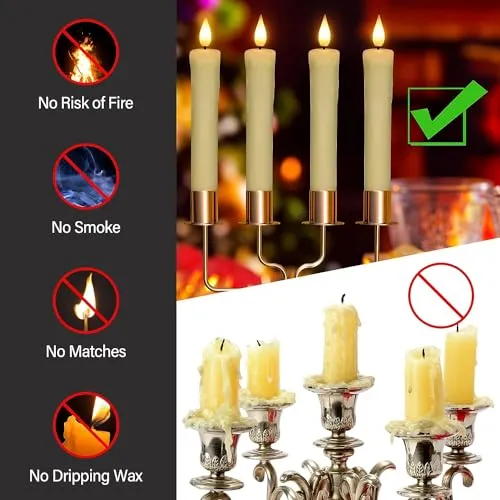 LOCANS 3D Wick, Dripless Real Wax LED Candles with Flameless Taper Candles with Remote and Timer, Flickering Candlesticks Battery Operated, Electric Candles for Home, Wedding, Party, Décor (6Pcs)