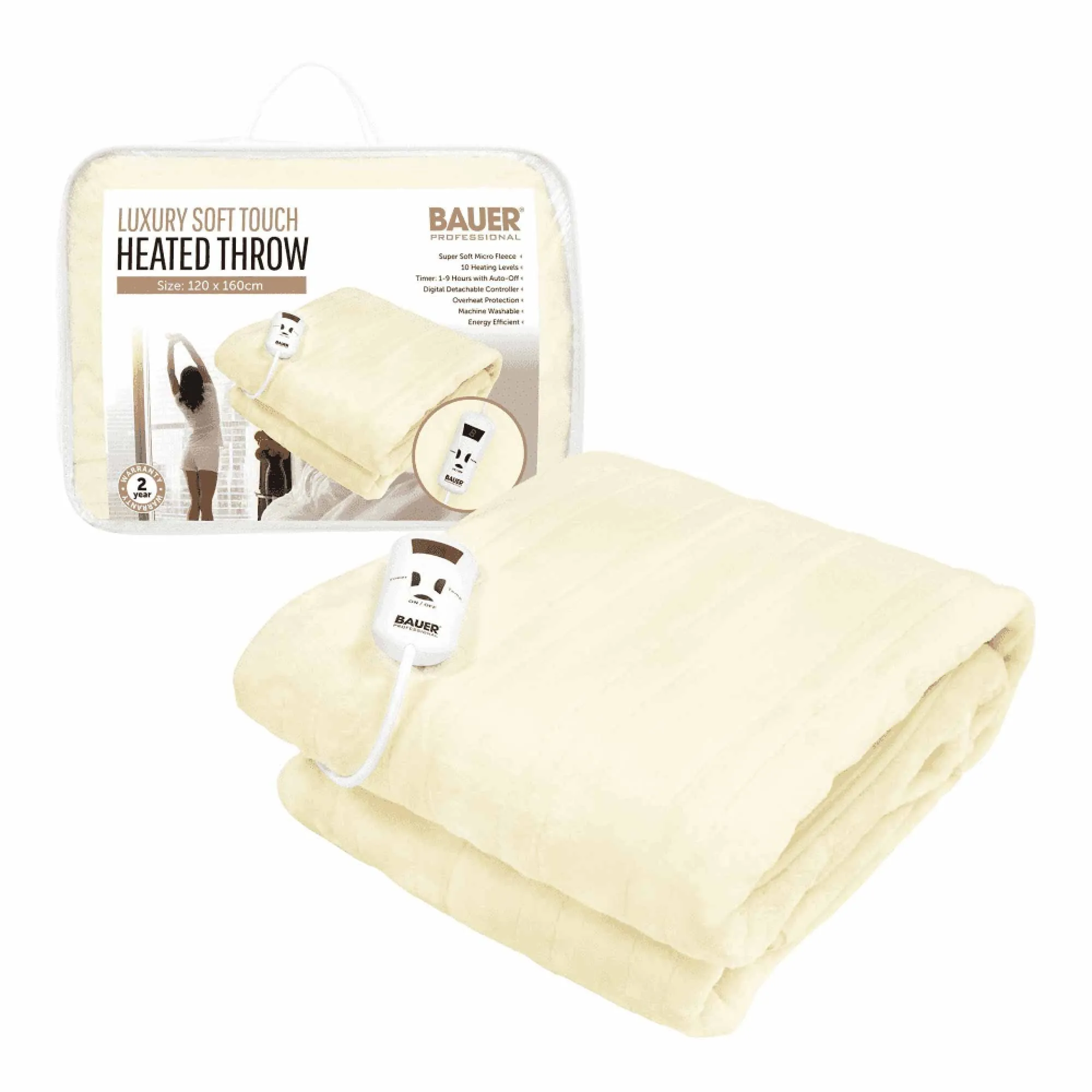 Luxury Soft Touch Heated Throw 135x190cm - Cream