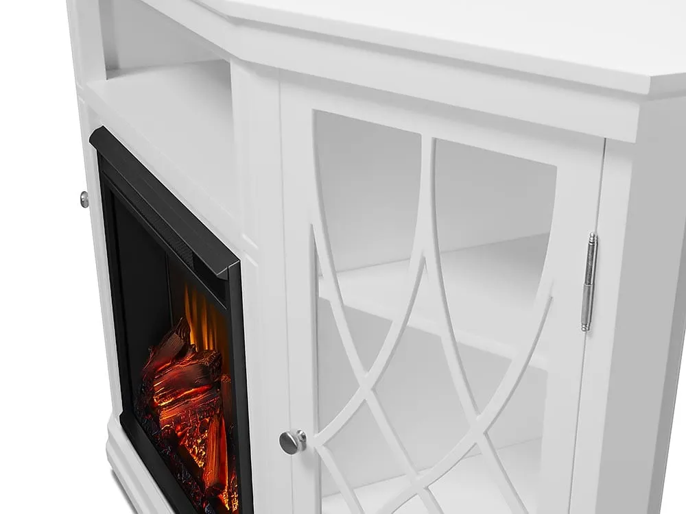 Lynette Corner Electric Fireplace TV Stand in White