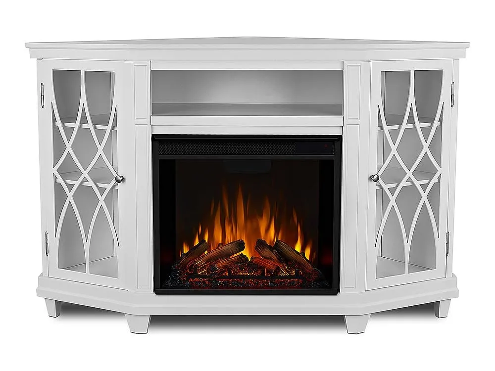 Lynette Corner Electric Fireplace TV Stand in White