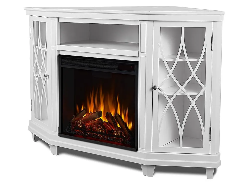 Lynette Corner Electric Fireplace TV Stand in White