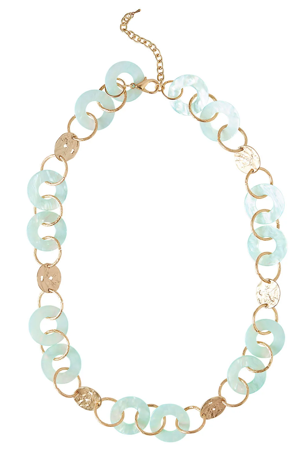 Mint Green Resin and Matte Gold Link Necklace