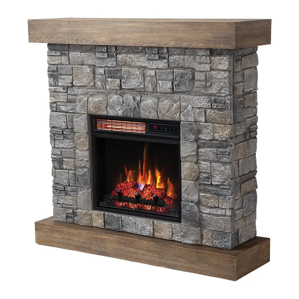 Modern Ember Raeford 40-in Stone Electric Fireplace Mantel Package