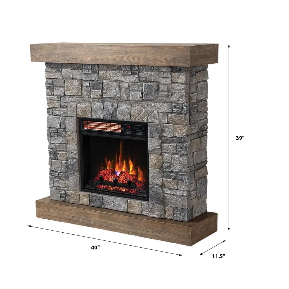 Modern Ember Raeford 40-in Stone Electric Fireplace Mantel Package