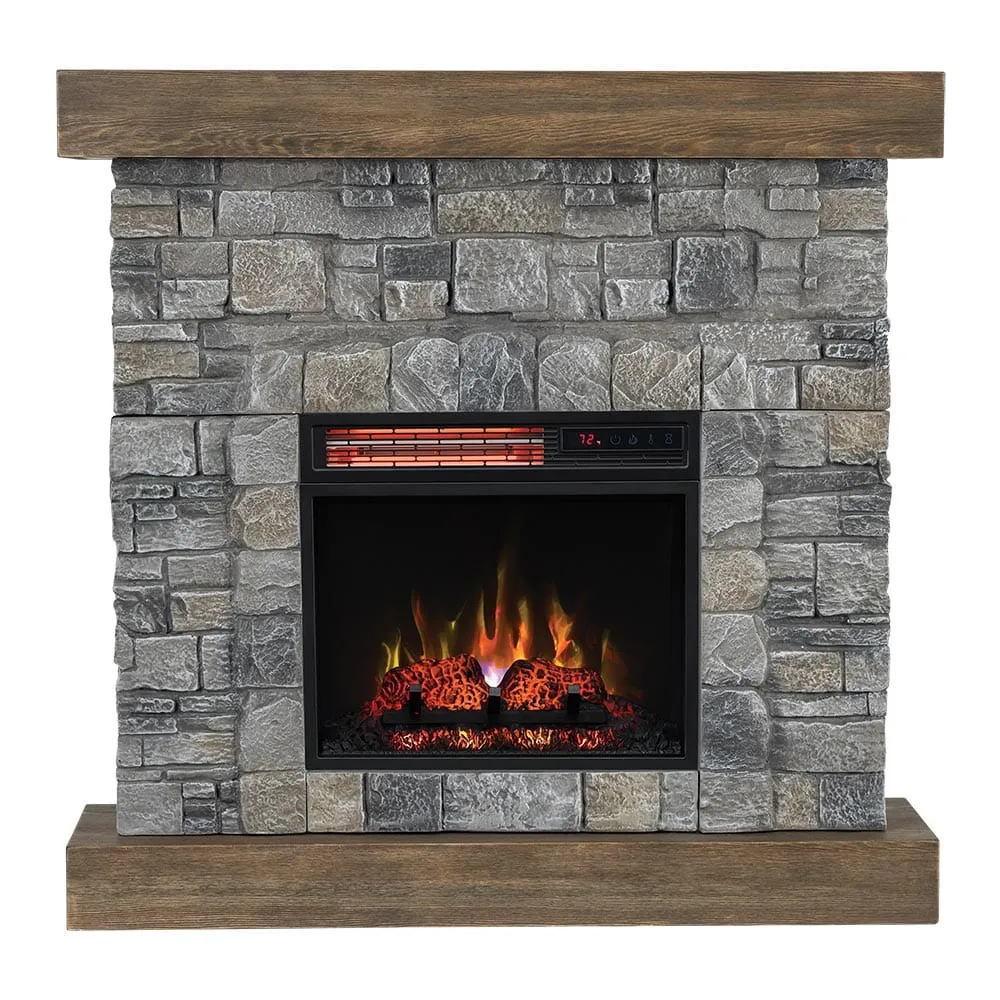 Modern Ember Raeford 40-in Stone Electric Fireplace Mantel Package