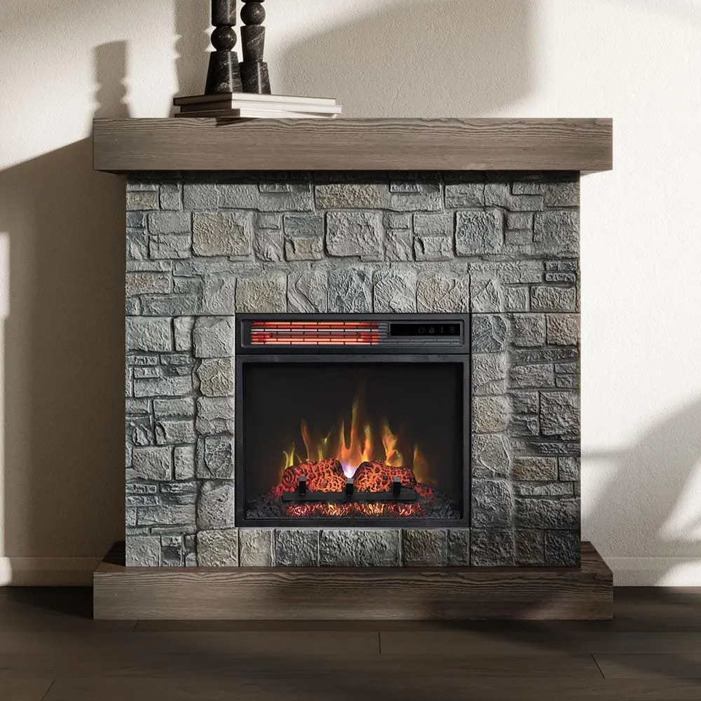 Modern Ember Raeford 40-in Stone Electric Fireplace Mantel Package