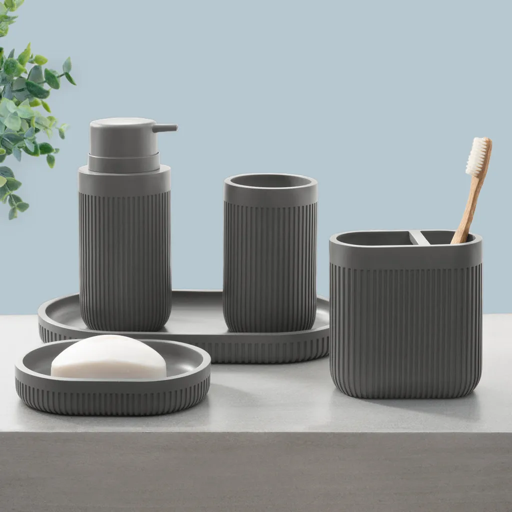 Modern Ribbed Grey Bath Accessories, Tumbler 