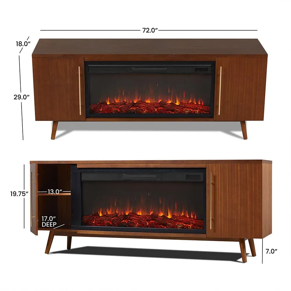 Morris 72-in Electric Fireplace TV Stand in Vintage Black Maple