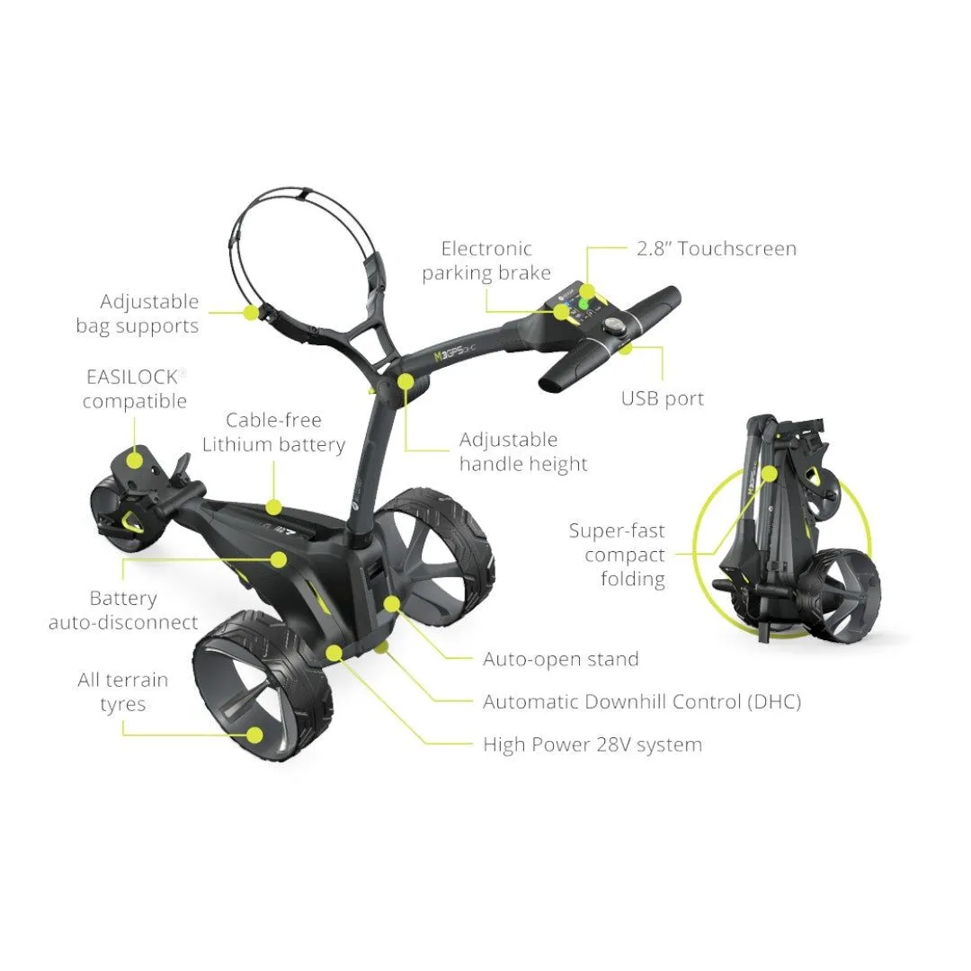 Motocaddy 2024 M3 GPS DHC Electric Golf Trolley | 36 Hole Lithium Battery