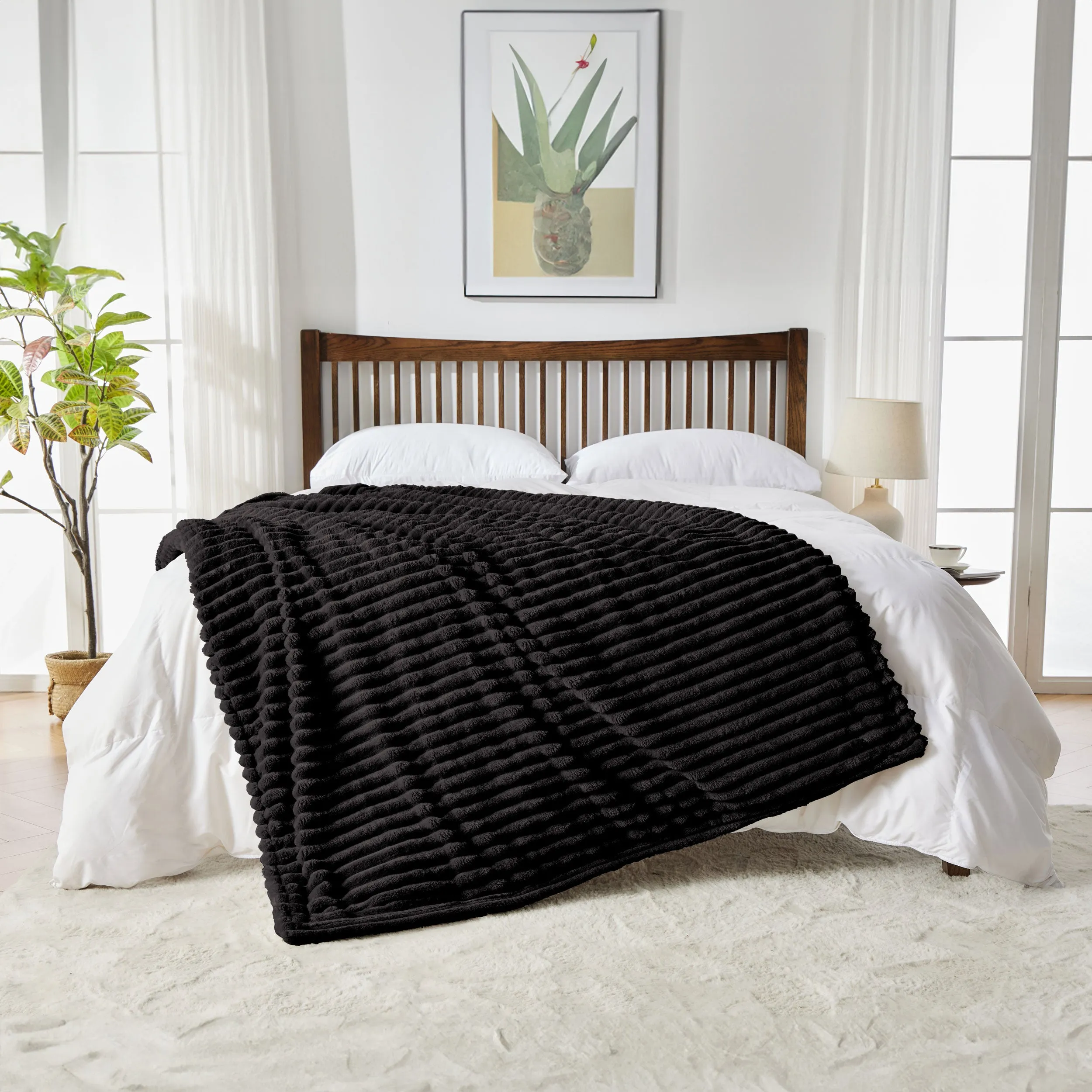 Neo Black Electric Blanket Heated Fleece Overblanket Throw