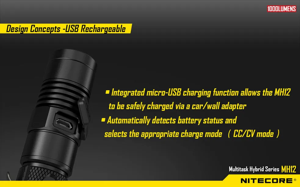 Nitecore MH12 CREE XM-L2 U2 LED Rechargeable Flashlight 1000 Lumens