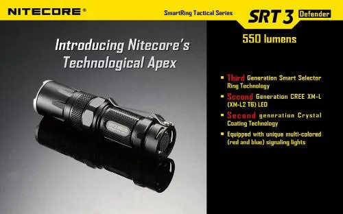 Nitecore SRT3 Defender Cree XM-L2 LED 550 Lumen Flashlight-Black