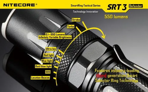 Nitecore SRT3 Defender Cree XM-L2 LED 550 Lumen Flashlight-Black