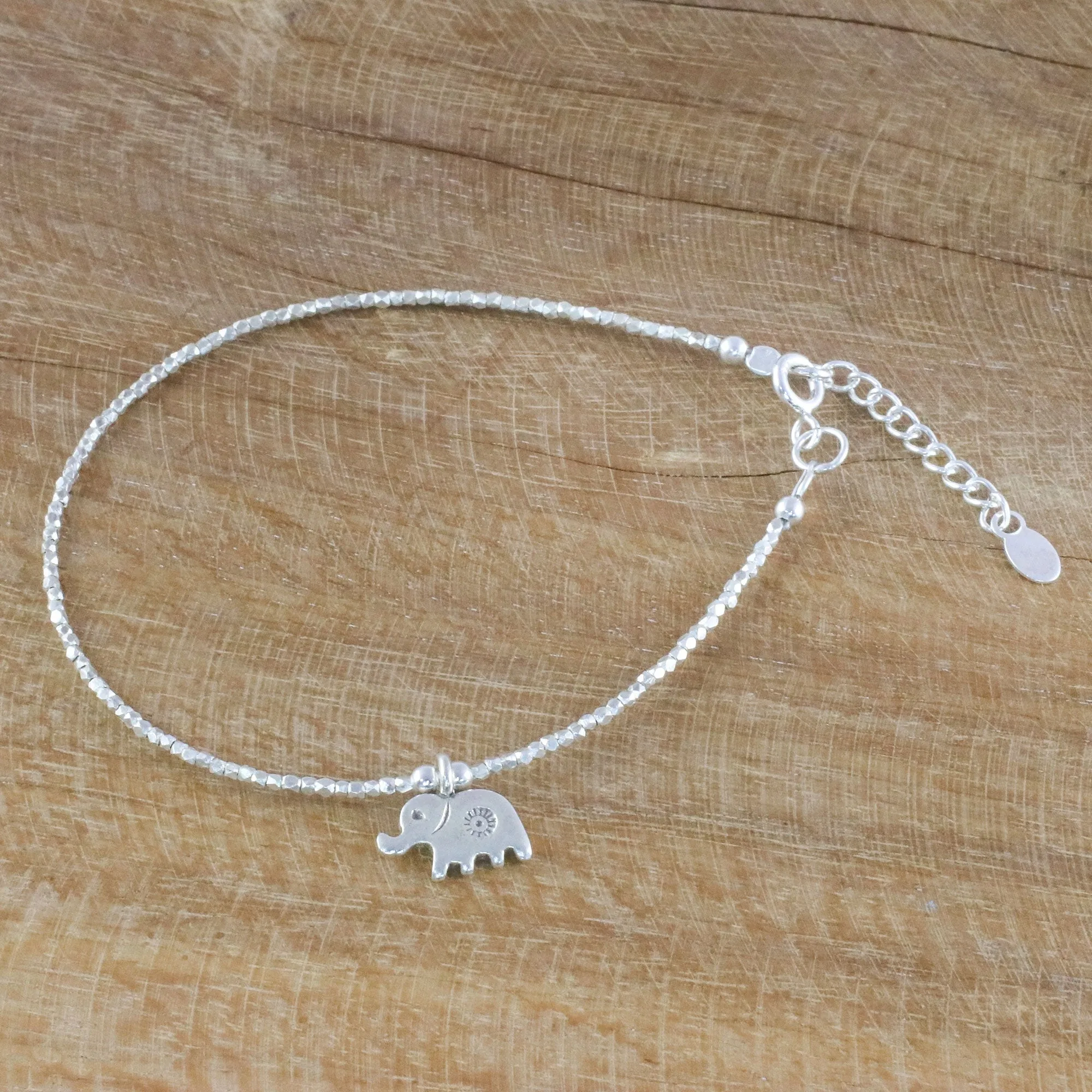 Pachyderm Charm Thai Karen Silver Beaded Bracelet & Elephant Charm