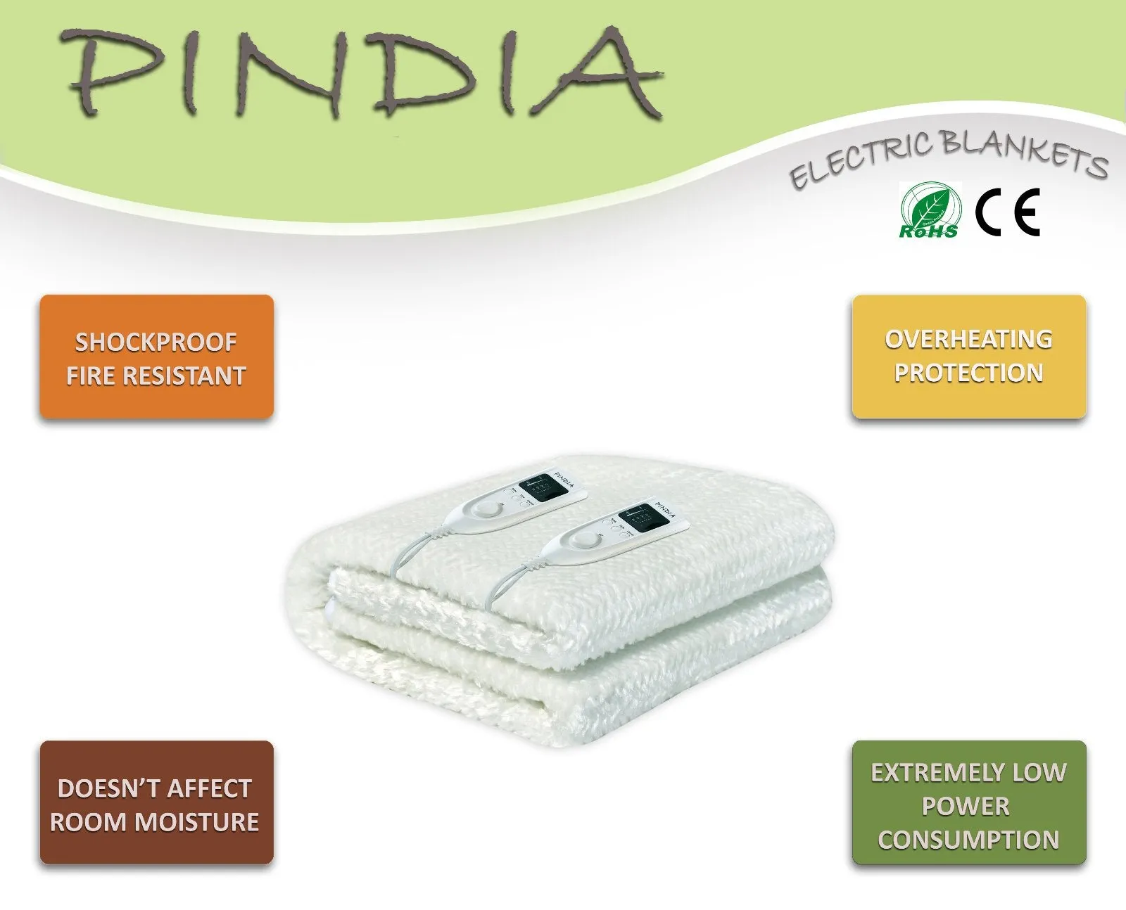 Pindia Single Bed Automatic Temprature Control with Timer Heating Electric Blanket Polar Fleece - 150 X 80 Cm Sky Blue