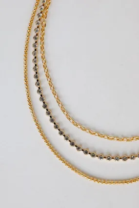 Quinn Gold Rhinestone Layered Chain Necklace