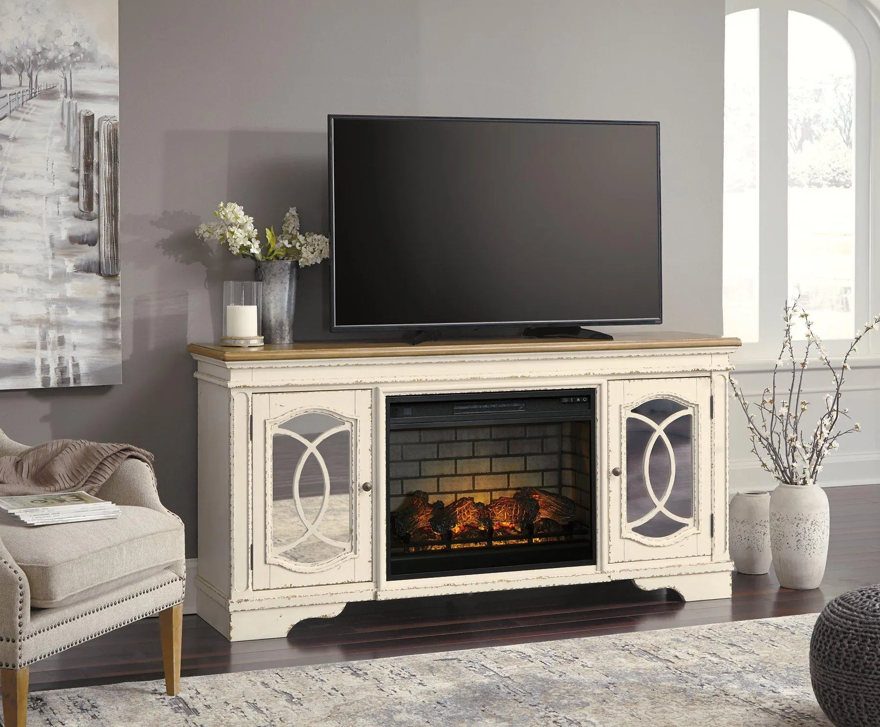 Realyn 74" TV Stand with Electric Fireplace