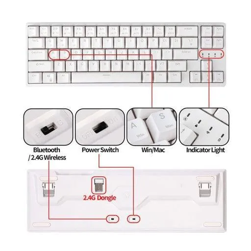 Royal Kludge RK871 Wired Tri Mode Bluetooth RGB Hot Swappable Mechanical Keyboard White (Brown Switch)