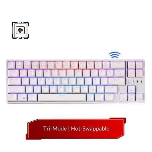 Royal Kludge RK871 Wired Tri Mode Bluetooth RGB Hot Swappable Mechanical Keyboard White (Brown Switch)