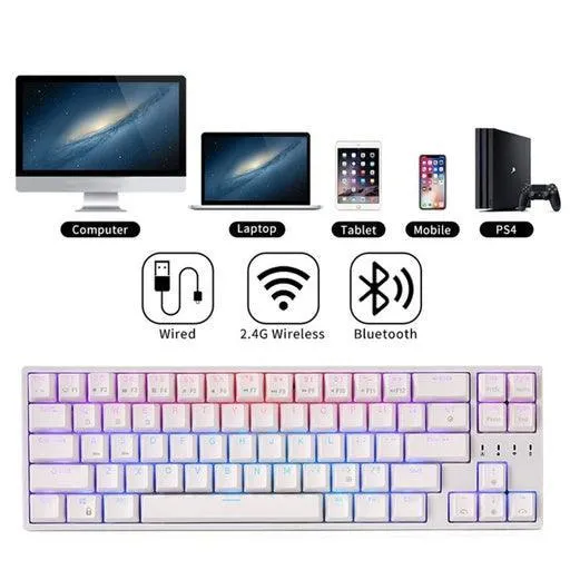 Royal Kludge RK871 Wired Tri Mode Bluetooth RGB Hot Swappable Mechanical Keyboard White (Brown Switch)