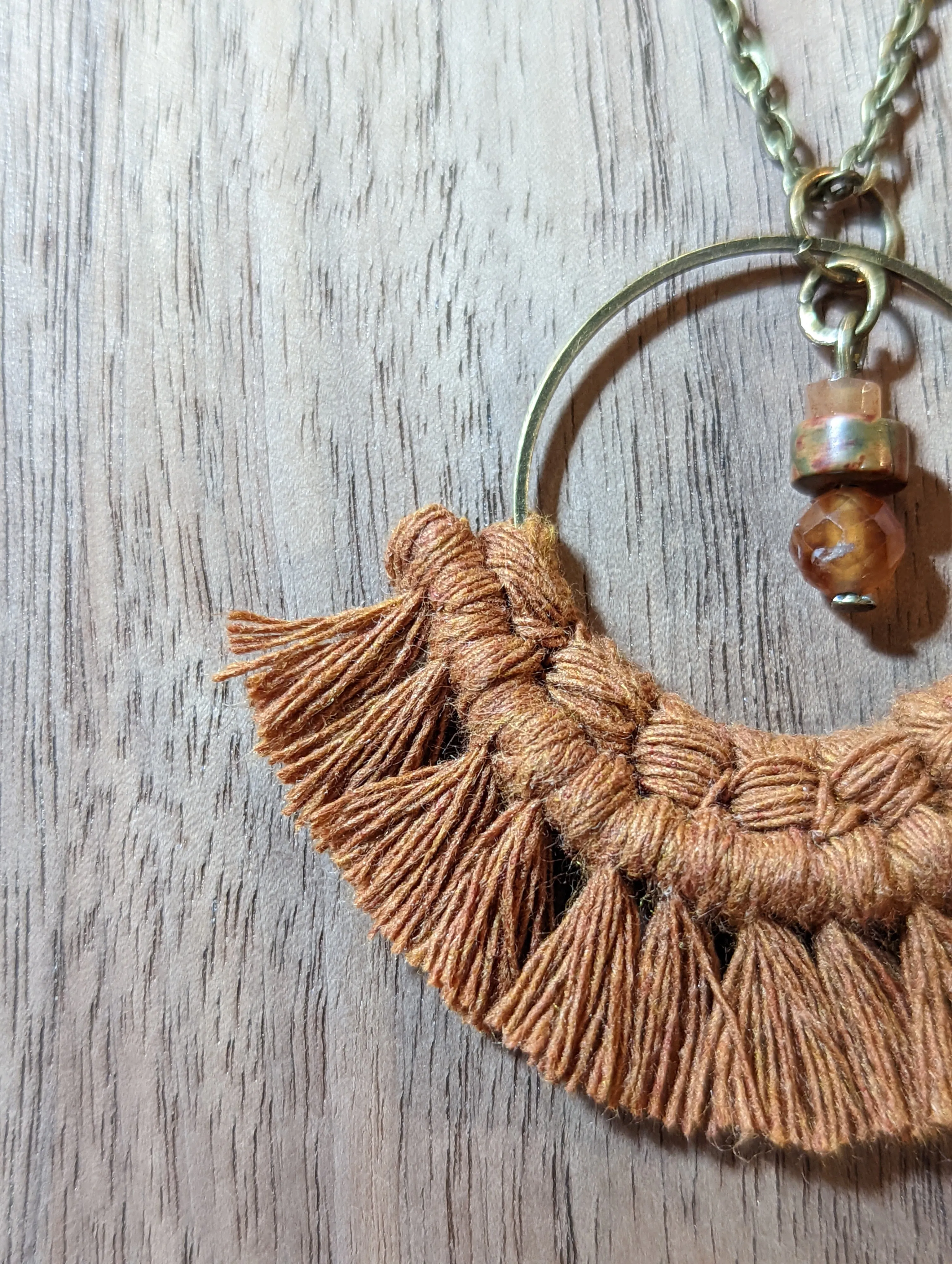 Rust on Thin Antiqued Bronze Ring with Jasper and Hessonite Garnet Stone Accent Necklace