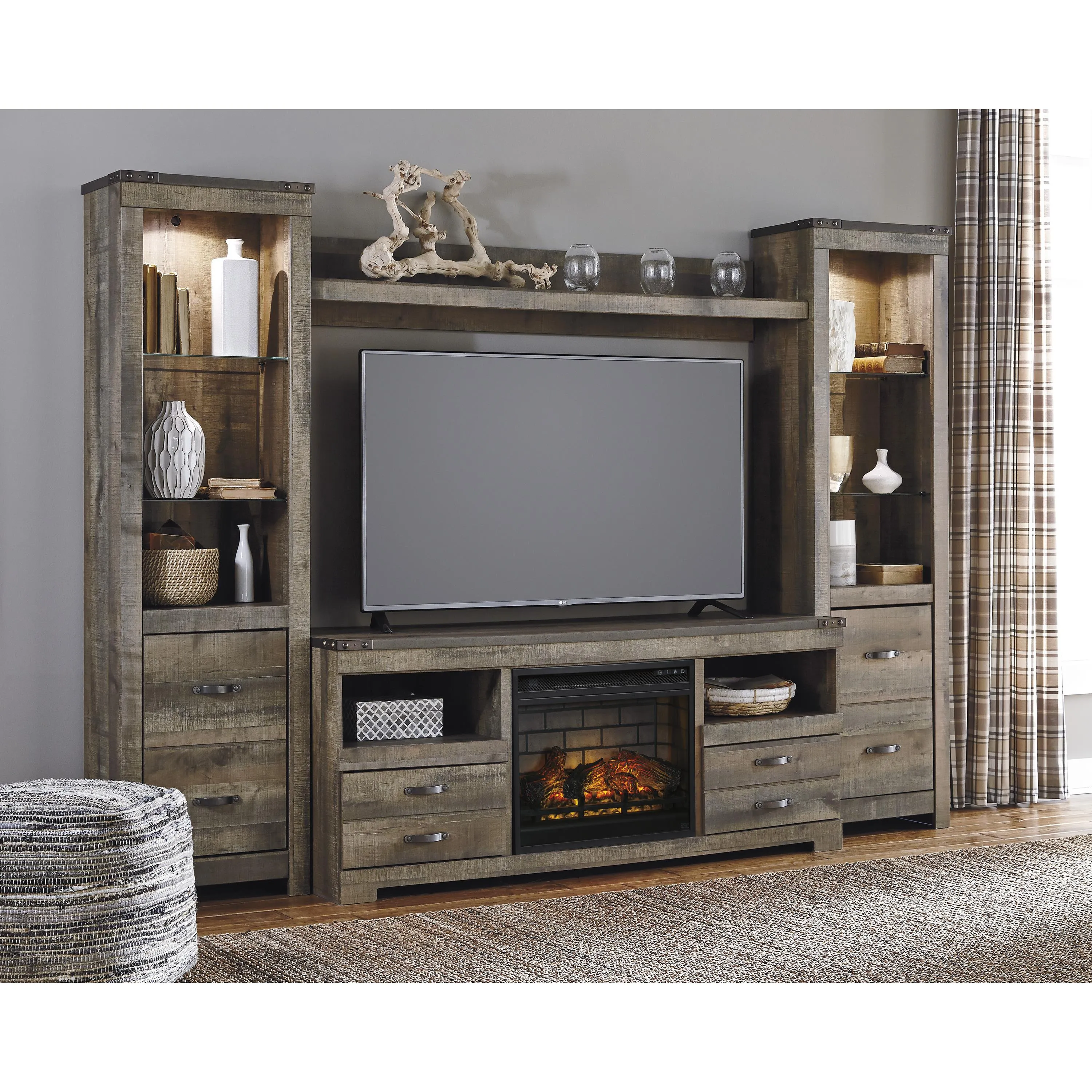 Signature Design by Ashley Trinell W446W8 4 pc Entertainment Center with Electric Fireplace