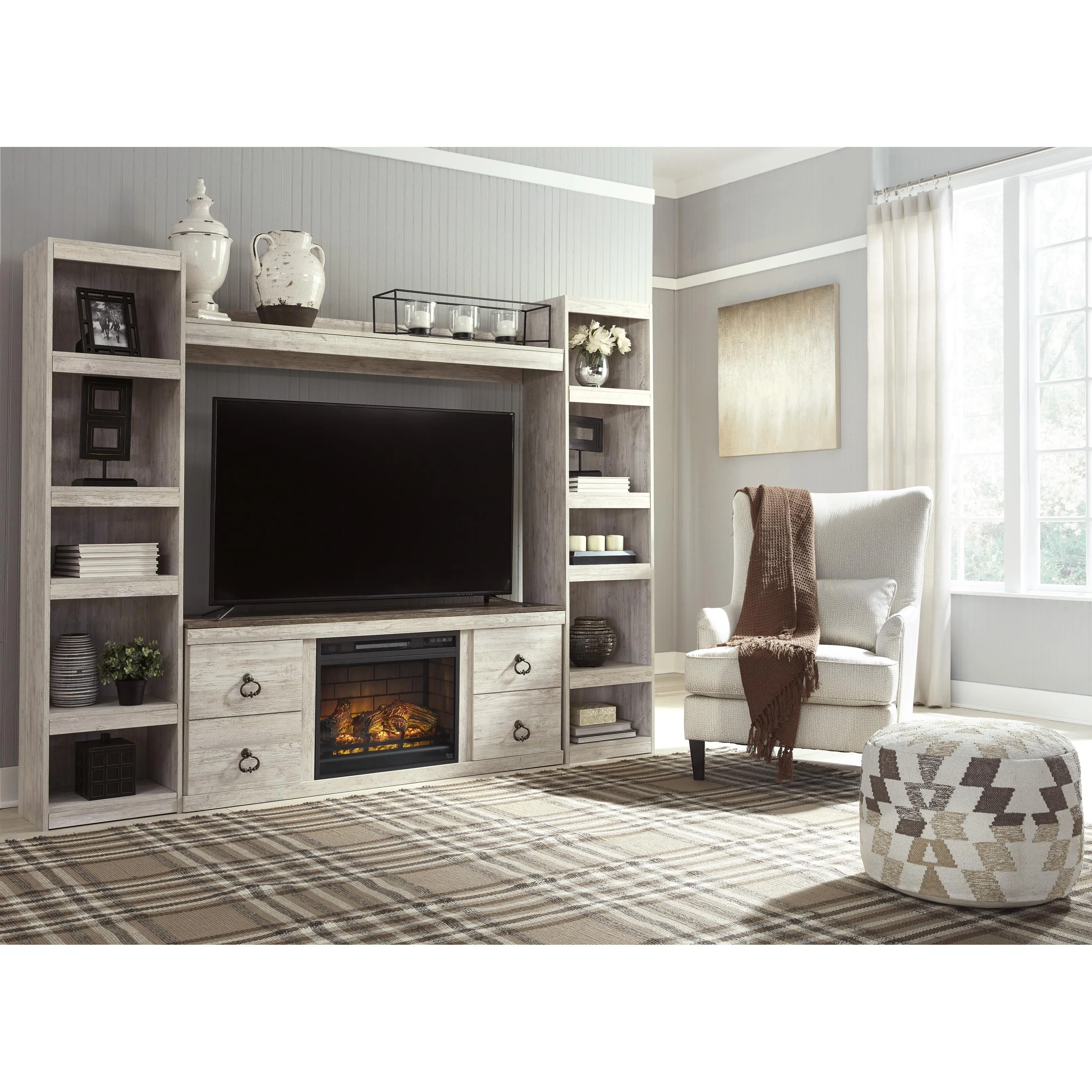 Signature Design by Ashley Willowton EW0267W9 4 pc Entertainment Center with Electric Fireplace