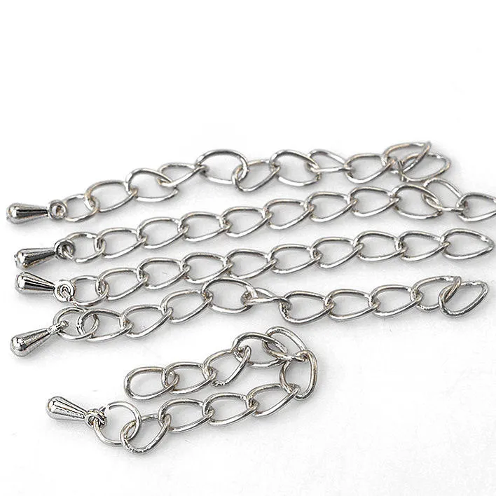 Silver Tone Extender Chains With Chain Drop - 62mm x 4.1mm - 50 Pieces - Z017