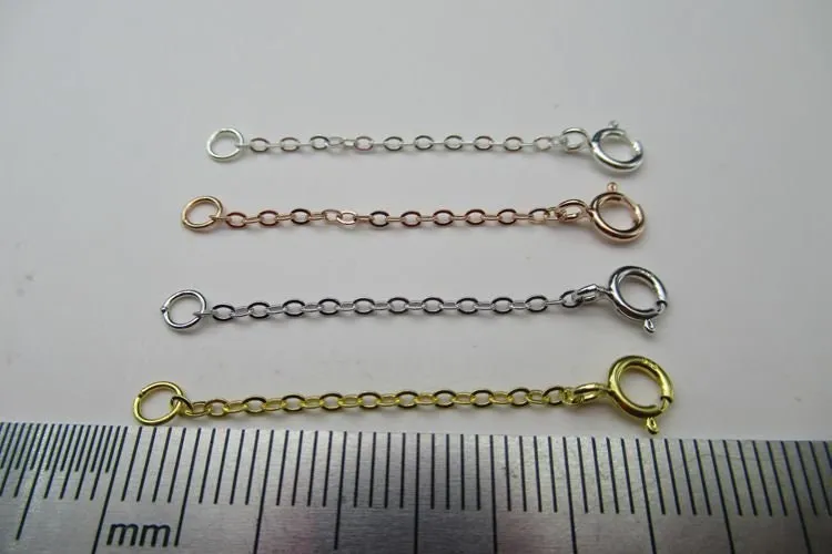 Sterling Silver Chain Extender with Loop and Spring Ring Clasp 3.8 5.8cm Chain Findings for Handmade Pure Fine Jewelry Making Wholesale Bulk