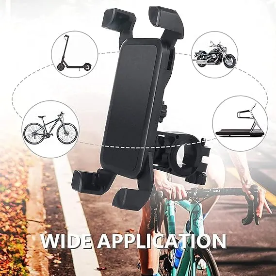 STRAUSS Bike Mobile Holder - Adjustable 360° Rotation Bicycle Phone Mount | Anti Shake and Stable Cradle Clamp | Bike Accessories | Bike Phone Holder for Maps and GPS Navigation (Black) | Pack of 4