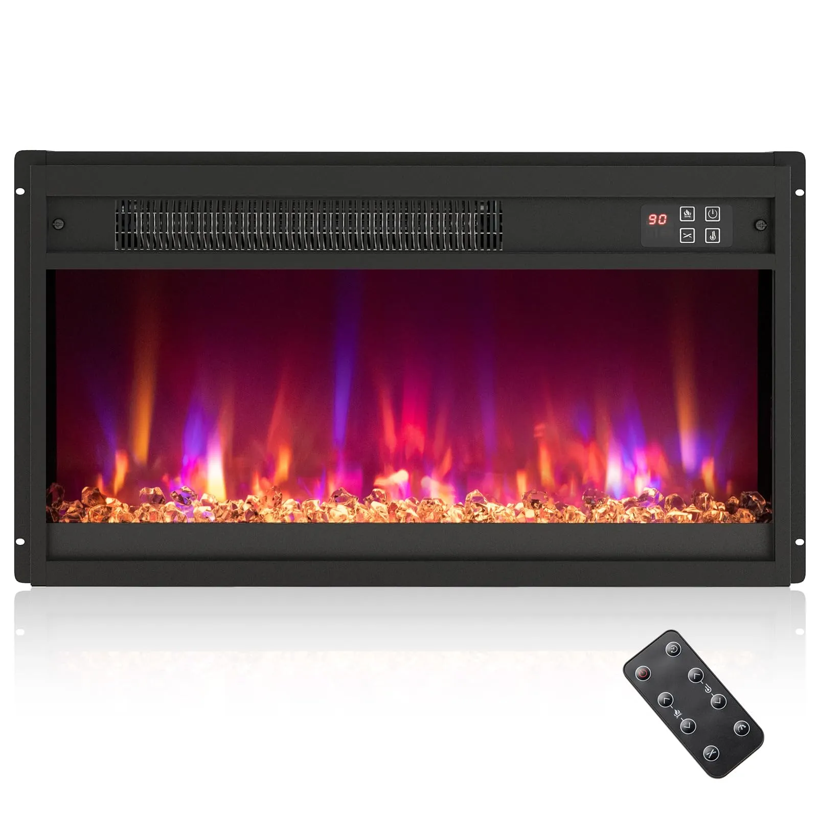 Tangkula 23” Electric Fireplace Insert, Recessed 1500W Fireplace Heater with Remote Control, Overheat Protection