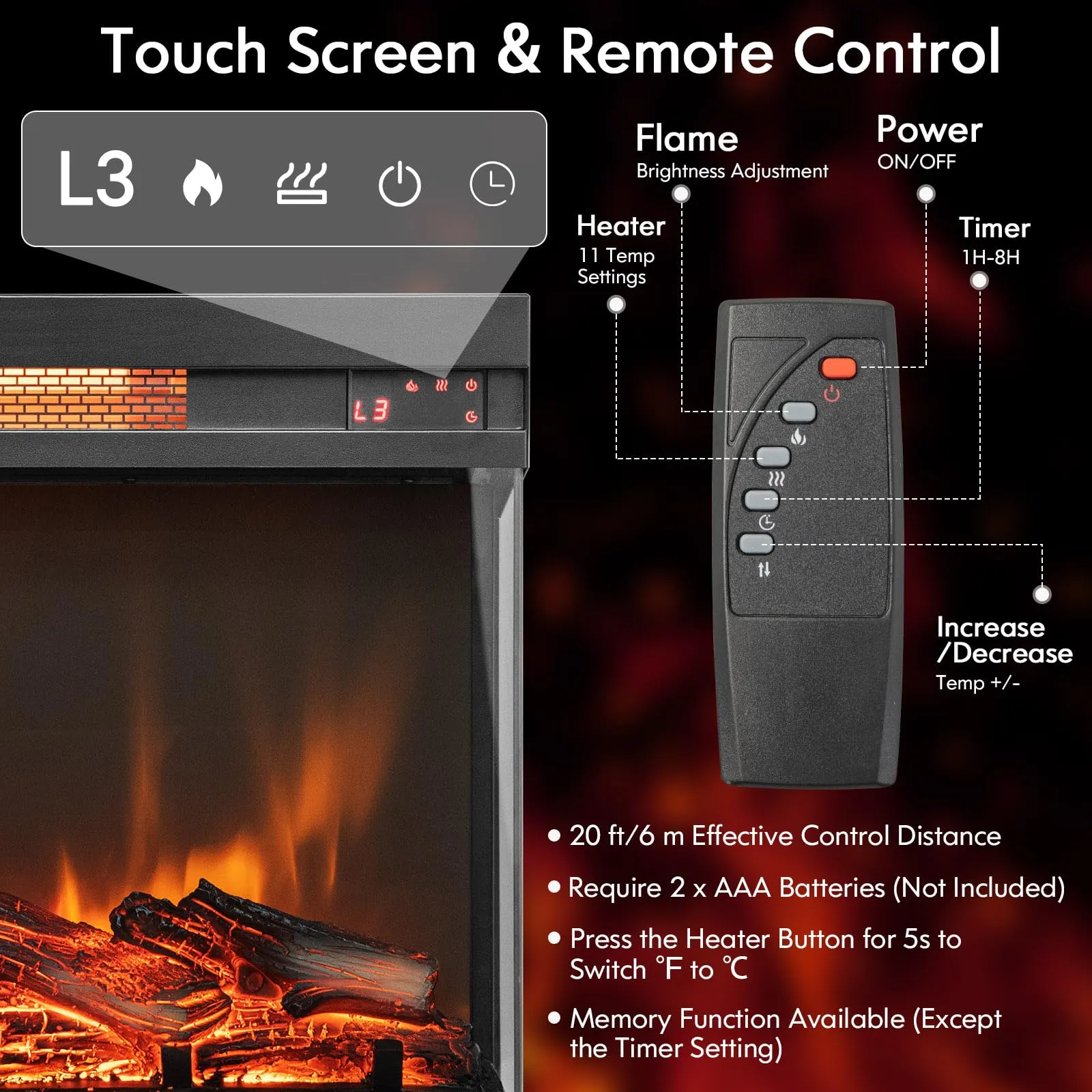 Tangkula 23-Inch 3-Sided Electric Fireplace Insert with Remote Control