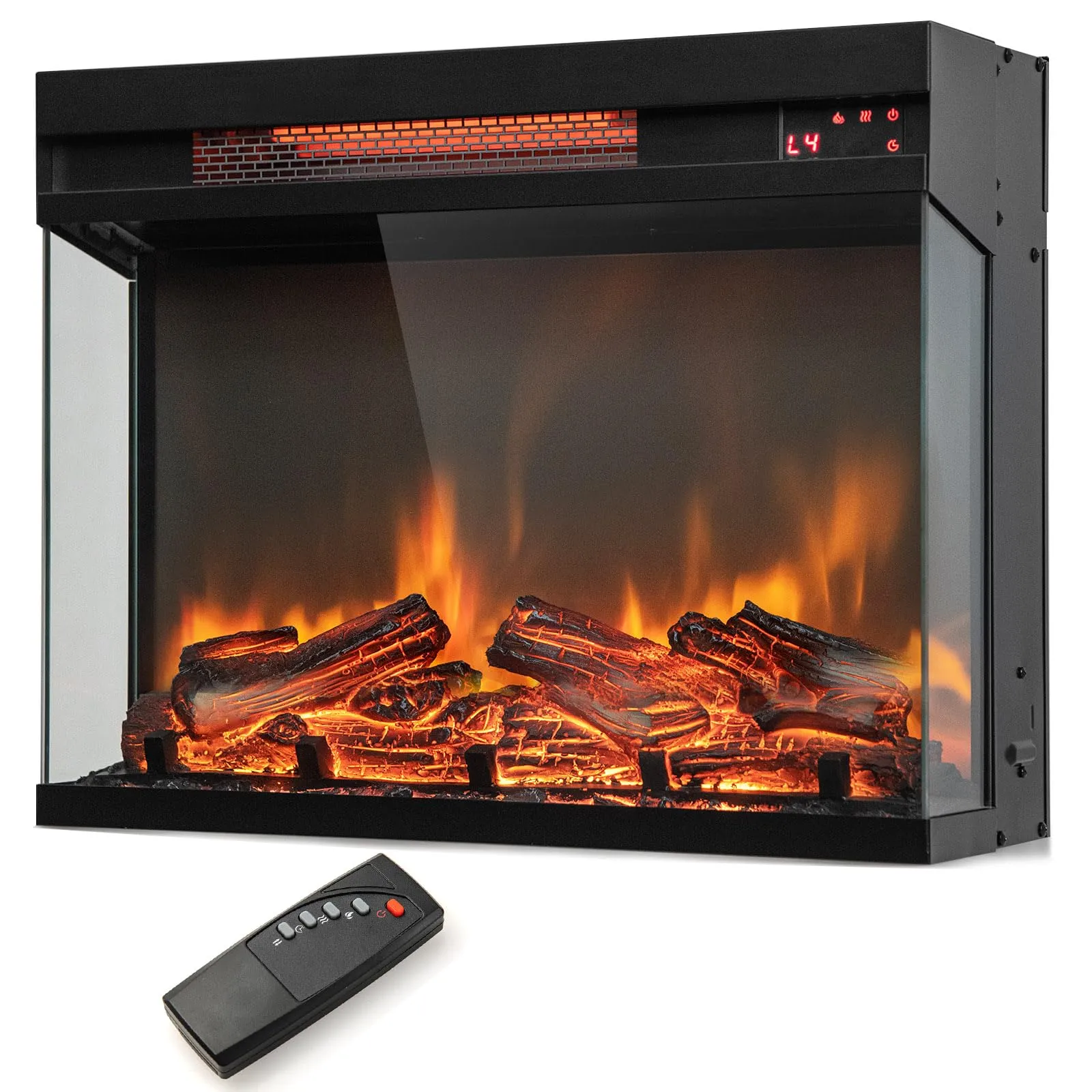 Tangkula 23-Inch 3-Sided Electric Fireplace Insert with Remote Control