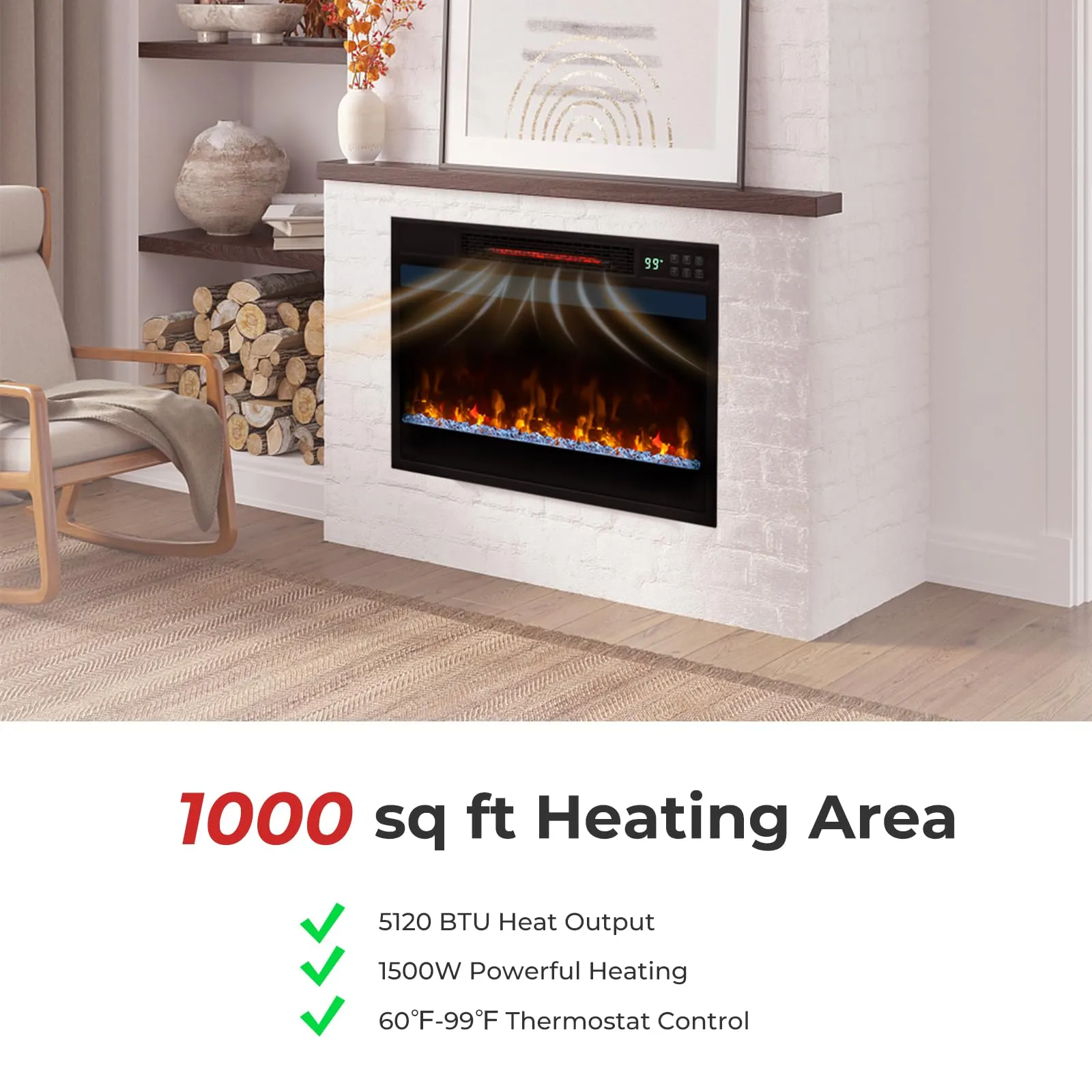 Tangkula 23-Inch Infrared Quartz Electric Fireplace Insert with Remote Control, 1500W