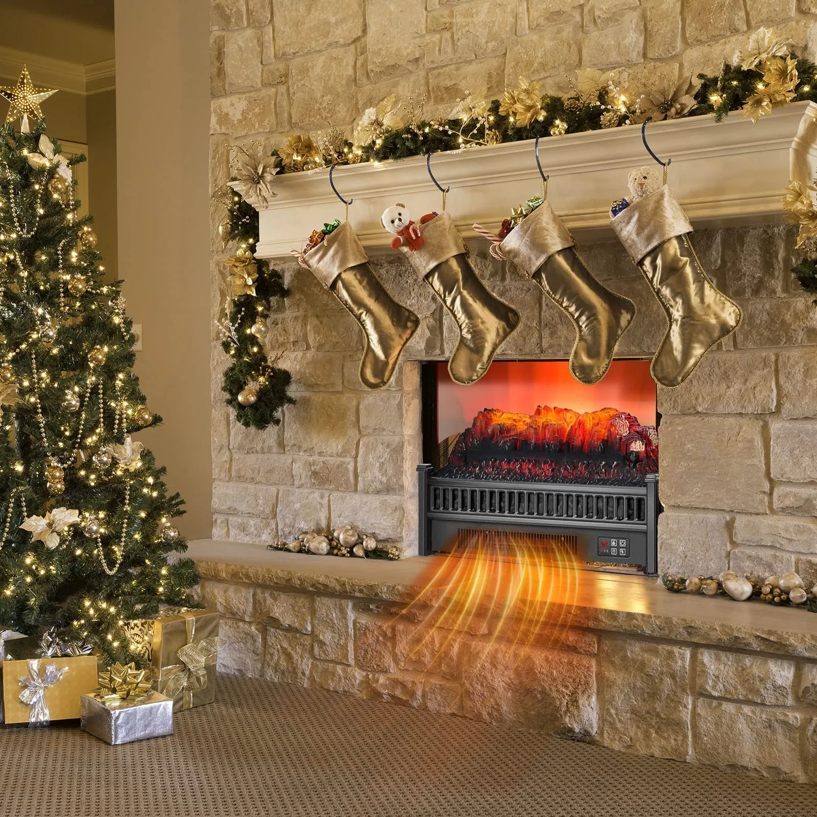 Tangkula 23" Electric Fireplace Log Heater, 1400 W Freestanding Electric Fireplace Stove Insert