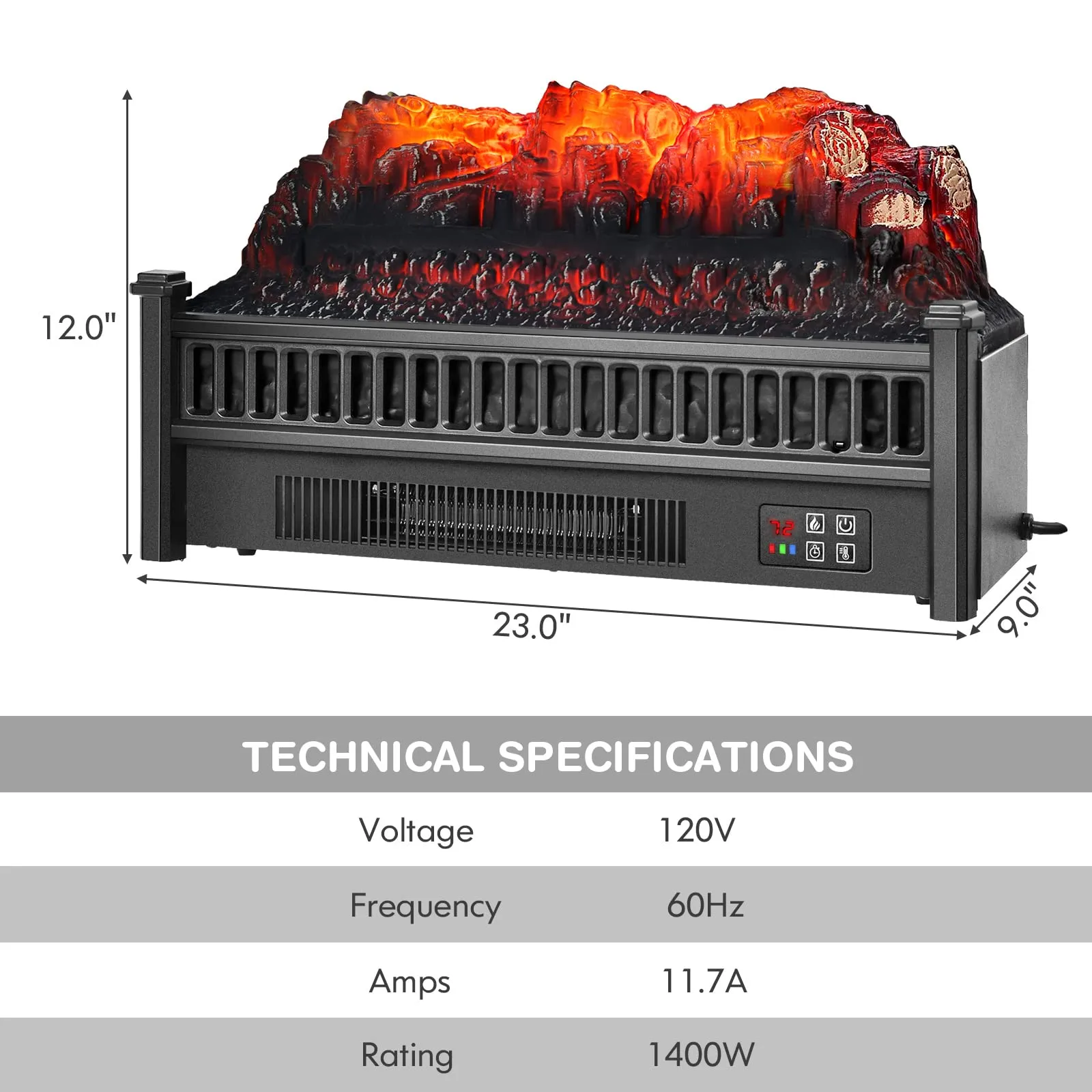 Tangkula 23" Electric Fireplace Log Heater, 1400 W Freestanding Electric Fireplace Stove Insert