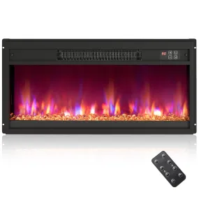 Tangkula 26” Electric Fireplace Insert, Recessed 1500W Fireplace Heater with Remote Control, 0.5-9H Timer