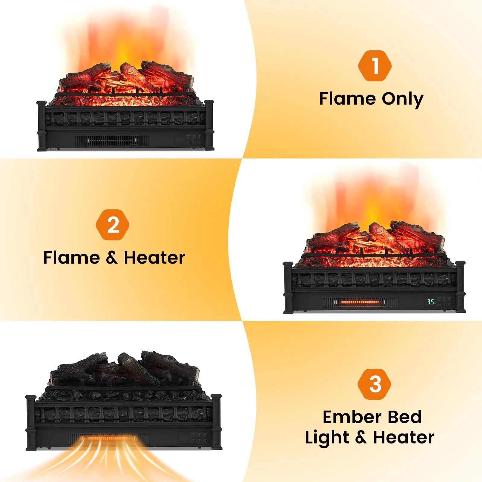 Tangkula 26" Electric Fireplace Log Set Heater with Remote, 5 Flame Modes & Brightness