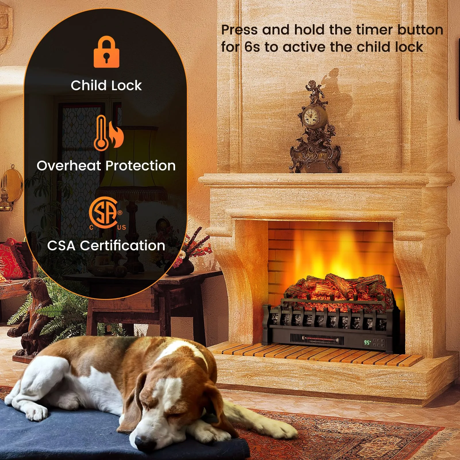 Tangkula 26" Infrared Quartz Electric Fireplace Log Heater with Realistic Pinewood Ember Bed