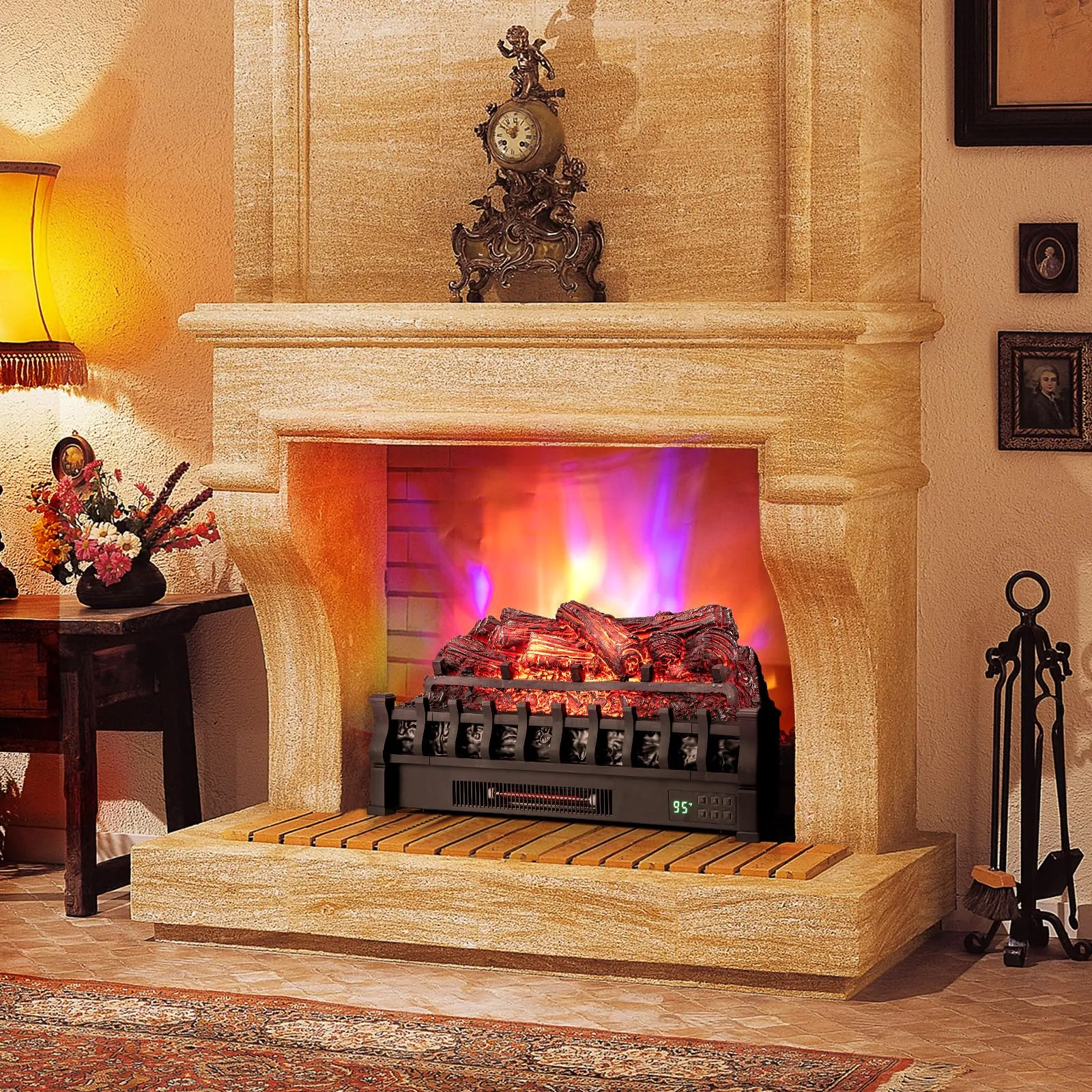 Tangkula 26" Infrared Quartz Electric Fireplace Log Heater with Realistic Pinewood Ember Bed