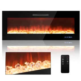 Tangkula 50 Inches Electric Fireplace Insert, Reccessed and Wall Mounted 5,000 BTU Electric Fire Place,with 2 Heat Settings