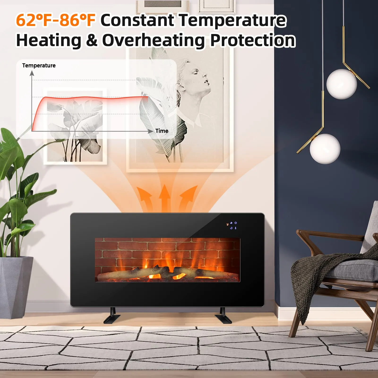 Tangkula Electric Fireplace, Freestanding & Wall-Mounted Electric Heater, 1400W Electric Fireplace with Timer