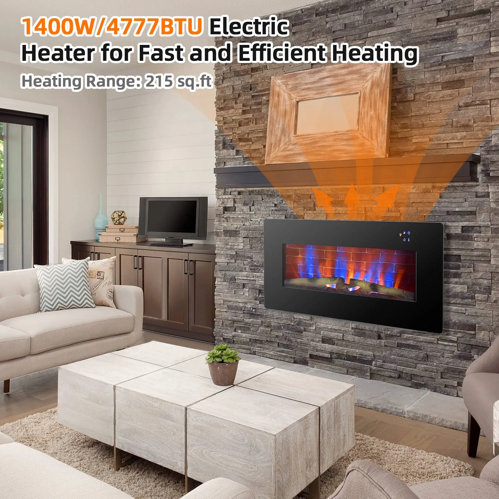 Tangkula Electric Fireplace, Freestanding & Wall-Mounted Electric Heater, 1400W Electric Fireplace with Timer