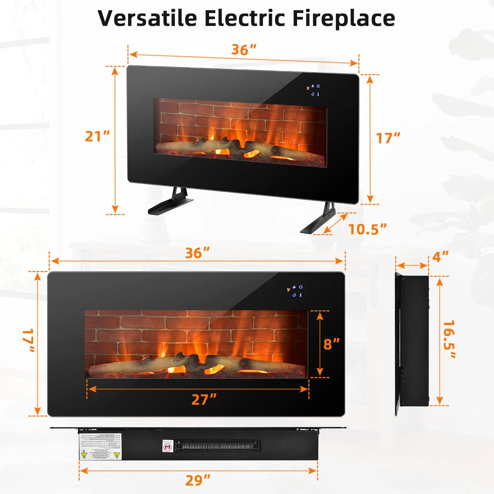 Tangkula Electric Fireplace, Freestanding & Wall-Mounted Electric Heater, 1400W Electric Fireplace with Timer